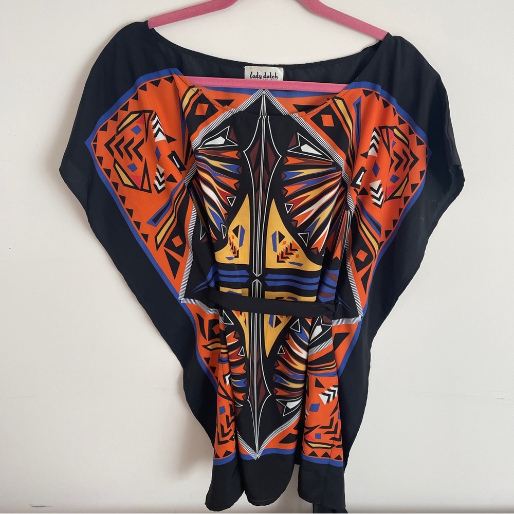 Black‎ and Orange Geometric Blouse